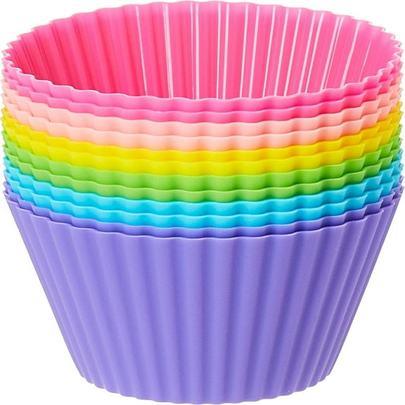 12Pcs Silicone Cupcake Liners, Baking Cups Non-Stick Cake Muffin Chocolate Cupcake Liner Baking Cup Mold, Multicolor