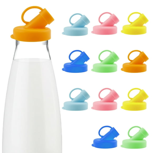 12Pcs Silicone Milk Bottle Dispenser Cap Set US Leakproof Milk Glass Bottle Pour Lid Replacement Multi Color 48 mm Diameter Dishwasher Safe for Fridge