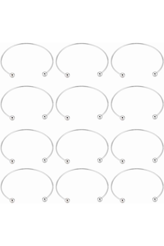 12Pcs Silver Bangle Making Ball Bangle Cuff Bulk Metal Brass Plated Simple Closure Adjustable Wire Expandable Ball Charm Beads Bangles Cuffs