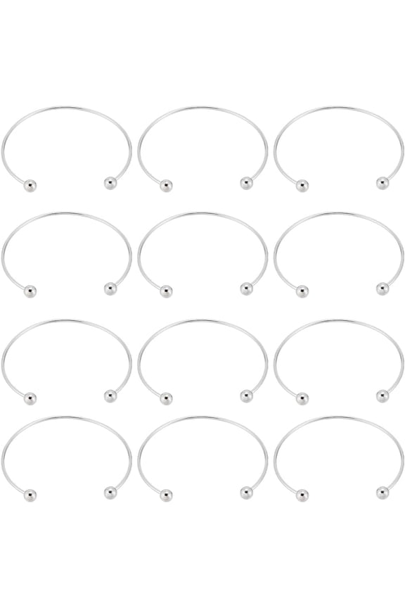 12Pcs Silver Bangle Making Ball Bangle Cuff Bulk Metal Brass Plated Simple Closure Adjustable Wire Expandable Ball Charm Beads Bangles Cuffs