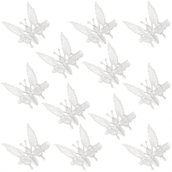 12Pcs Silver Butterfly Hair Clips Vintage Moving Metal Butterfly Barrettes Spring Clips Retro 90s Accessories DIY