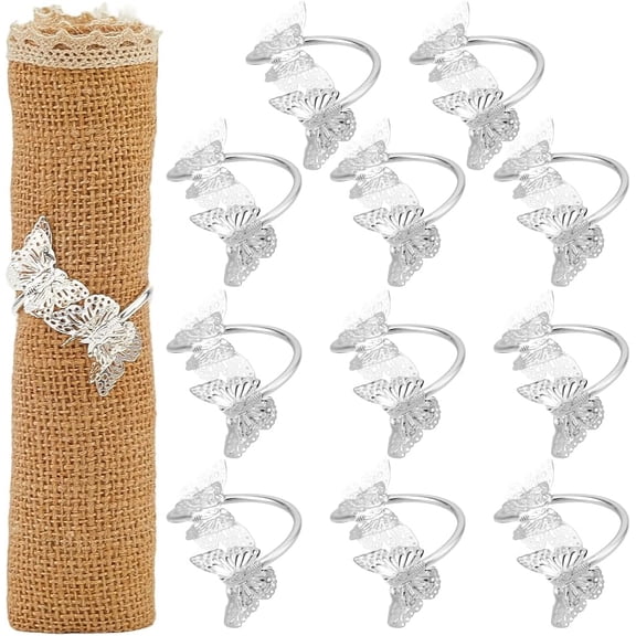 12Pcs Silver Butterfly Napkin Ring Metal Iron Hollow Double Butterflies Dinner Serviette Buckles Table Decoration Napkins Holder Rings