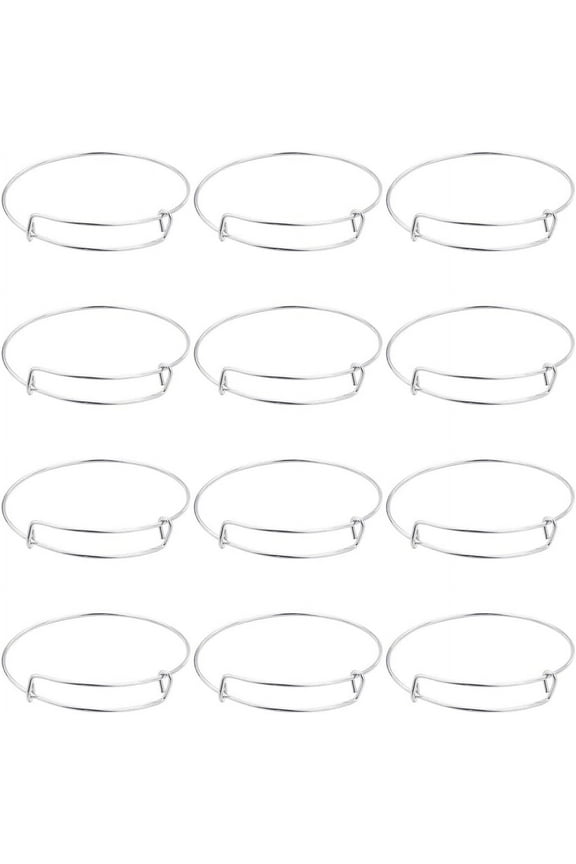 12Pcs Silver Expandable Bangle Bracelets Stainless Steel Expandable Wire Bangle Matte Silver Adjustable Blank Metal Stackable Charm Bracelet for DIY Jewelry Making DIY Crafting Women Adults