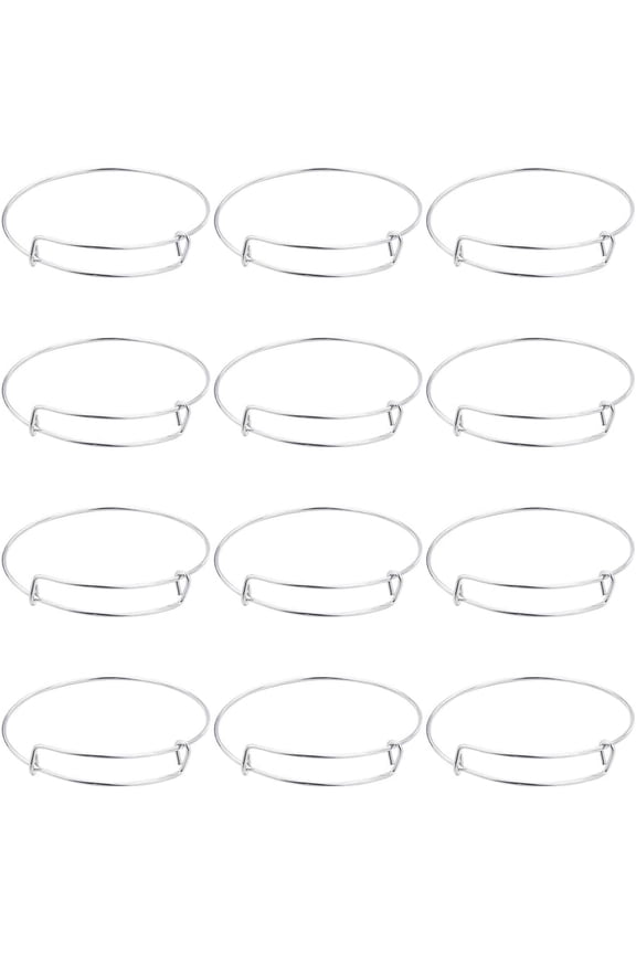 12Pcs Silver Expandable Bangle Bracelets Stainless Steel Expandable Wire Bangle Matte Silver Adjustable Blank Metal Stackable Charm Bracelet for Jewelry Making DIY Crafting Women Adults diy