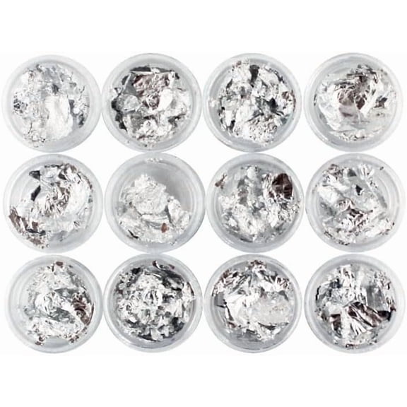 12Pcs Silver Foil Nail Art Tinfoil Stickers Decals for Nail Tips Decorations Silver 7cm grey