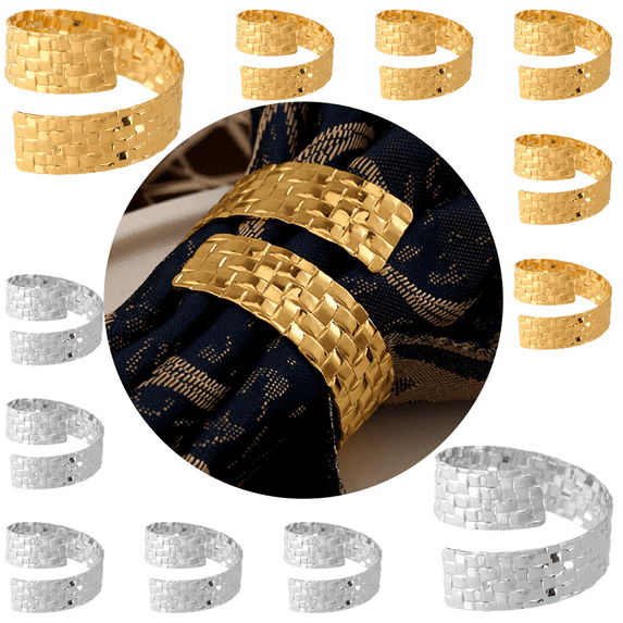 12Pcs Silver/Golden Dinner Napkins Rings Set Napkin Rings Bulk Fall Dinner Table Decor Napkin Holder for Table Setting Decor Napkin Holder Ring Holder for Wedding Decorations Kitchen