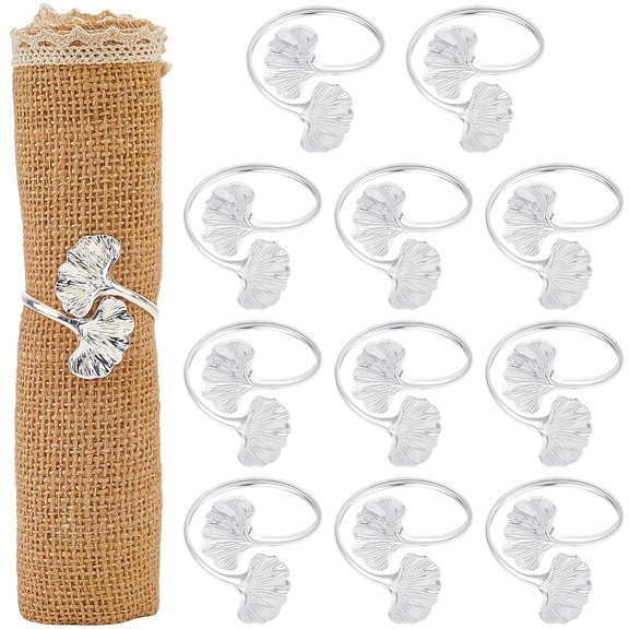 12Pcs Silver Leaf Napkin Ring Metal Iron Elegant Ginkgo Leaves Dinner Serviette Buckles Table Decoration Napkins Holder Rings Set DIY
