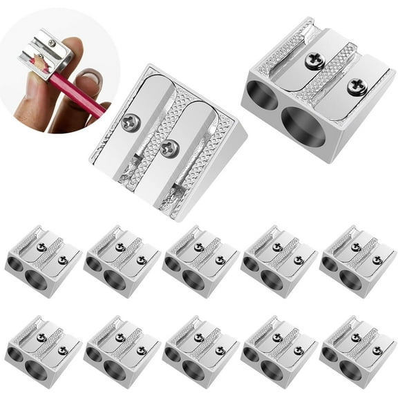 12Pcs Silver Magnesium Pencil Sharpener Survival, Hand Held Pencil Sharpener, Metal Pencil Sharpener Magnesium, 2-Hole Pencil Sharpener Magnesium Alloy Wedge Profile, Magnesium Alloy Pencil Sharpener