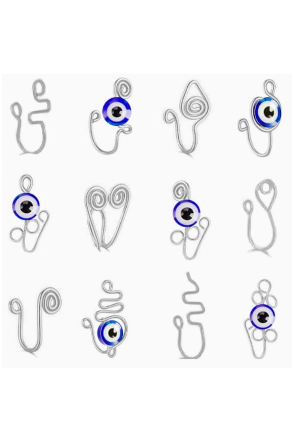 12Pcs Silver Magnetic CZ Fake Nose Rings Septum Lip Ear Cuffs Non-Pierced Jewelry