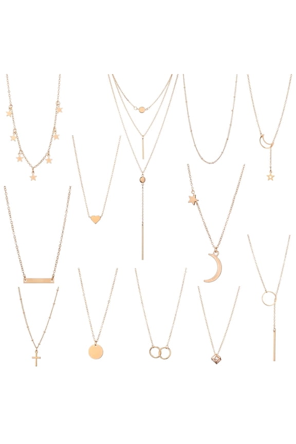 12Pcs Simple Gold Chain Necklace Multilayer Choker Necklaces Set for Women