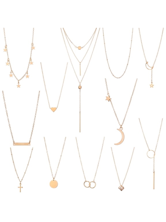 12Pcs Simple Gold Chain Necklace Multilayer Choker Necklaces Set for Women