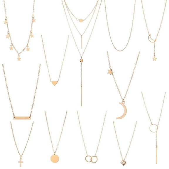 12Pcs Simple Gold Chain Necklace Multilayer Choker Necklaces Set for Women