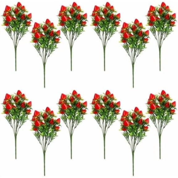 12Pcs Simulated Strawberry Plant Decor 10.5 inch Long Stem Artificial Strawberry Branches Artificial Plants Fake Berry Stem Fruit Bouquet for Flower Arrangement$$Home Decor, Kitchen, & Other