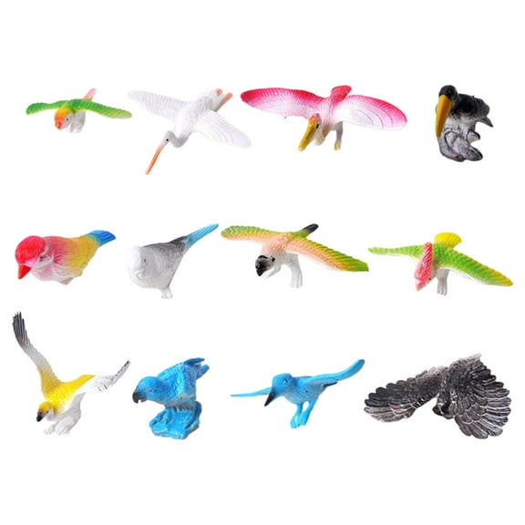 12Pcs Simulation Bird Figures Miniature Birds Model Toy for Birthday Gift Cake