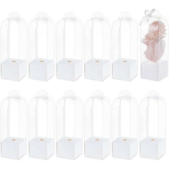 12Pcs Single Rose Flower Box Empty Bag Clear Flower Packing Boxes Flower Gift Boxes DIY for Graduation Wedding Birthday Floral Gift Floral Arrangement Supply White