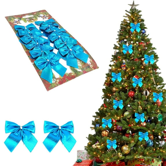 12Pcs Sky Blue Bows Christmas Tree Decorations,2 Inch Mini Christmas Bows Ornaments for Tree Home Party Front Door Wreath Holiday Indoor Inside Decor Christmas Tree Hanging Decor DIY Decoration