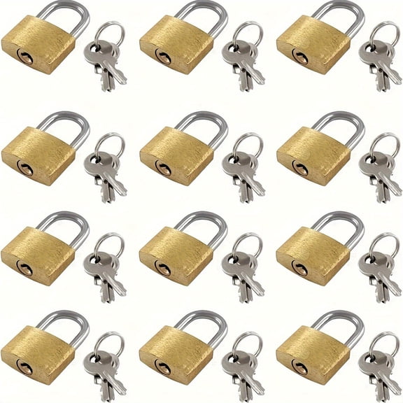 12Pcs Small Keyed Padlocks+ 3 Keyed Design, 20mm Anti-Pry Luggage Lock, Locker Lock, Gold Mini Padlocks for Securing Luggage, Gym Lockers, Backpacks