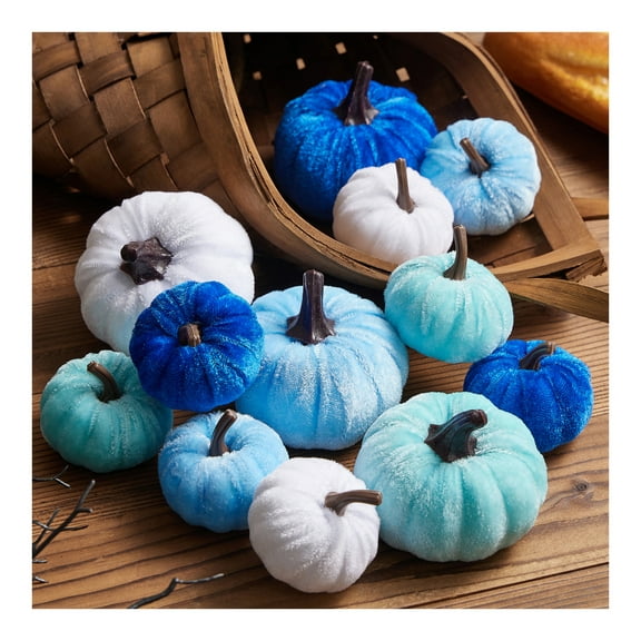 12Pcs Small Rustic Velvet Pumpkins Decorative Pumpkins Foam Pumpkins for Fall Thanksgiving Halloween Table Centerpiece Decor