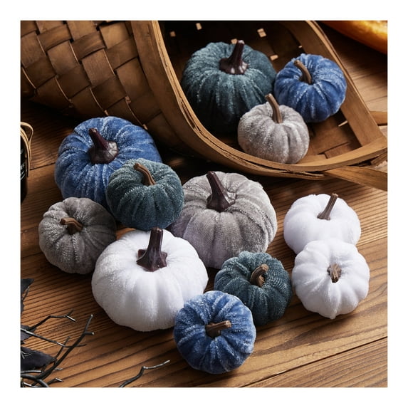 12Pcs Small Rustic Velvet Pumpkins Decorative Pumpkins Foam Pumpkins for Fall Thanksgiving Halloween Table Centerpiece Decor