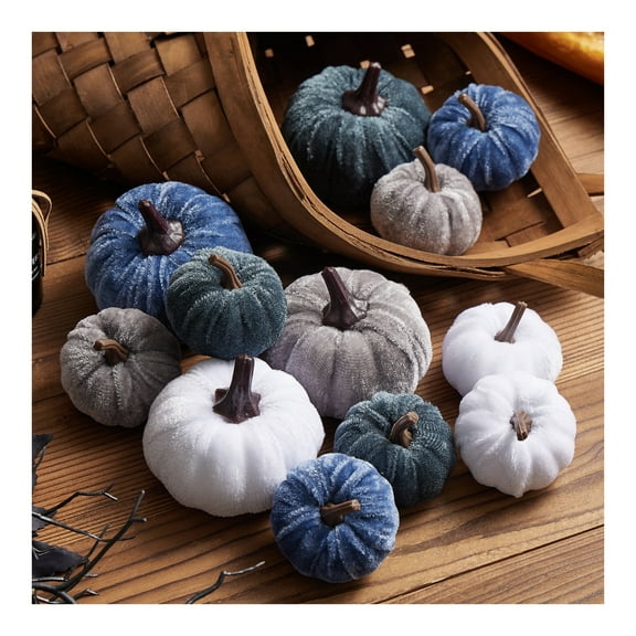 12Pcs Small Rustic Velvet Pumpkins Decorative Pumpkins Foam Pumpkins for Fall Thanksgiving Halloween Table Centerpiece Decor