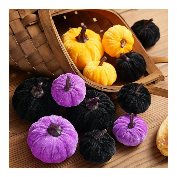 12Pcs Small Rustic Faux Velvet Pumpkins Decorative Pumpkins Foam Pumpkins for Fall Thanksgiving Halloween Table Centerpiece Decor