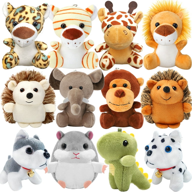 Livhil 12pcs Small Stuffed Animals Bulk, Cute Stuffed Animal Keychains Bulk Stuffed Animals, Safari Stuffed Animals Plush Toy Elephant Giraffe Lion