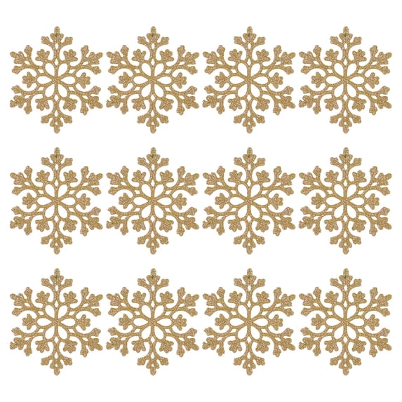 12Pcs Snowflakes Christmas Ornaments, Hanging Gold Glittered Hollow Snowflakes Decorations Christmas Hanging Craft Snowflake Pendant Decorations for Winter Christmas Tree Decorations
