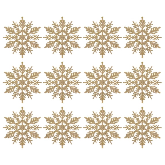 12Pcs Snowflakes Christmas Ornaments, Hanging Gold Glittered Hollow Snowflakes Decorations Christmas Hanging Craft Snowflake Pendant Decorations for Winter Christmas Tree Decorations