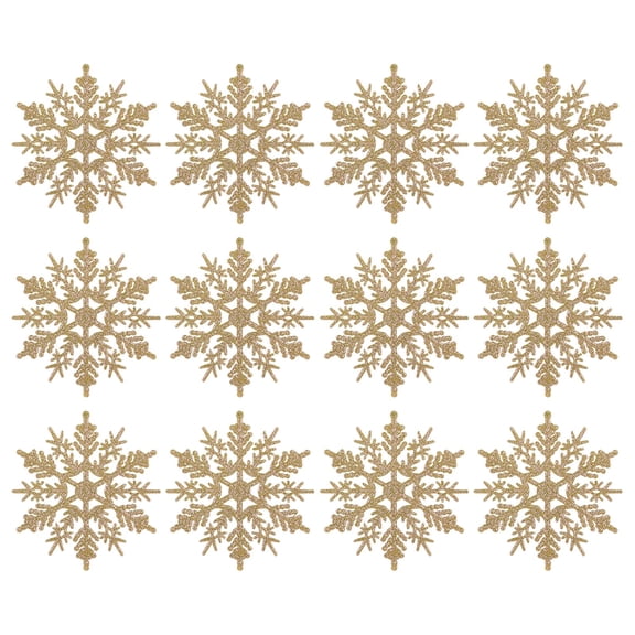 12Pcs Snowflakes Christmas Ornaments, Hanging Gold Glittered Hollow Snowflakes Decorations Christmas Hanging Craft Snowflake Pendant Decorations for Winter Christmas Tree Decorations