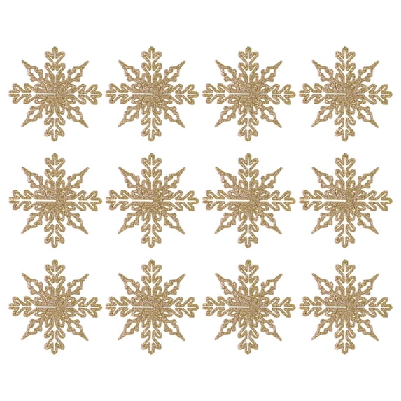 12Pcs Snowflakes Christmas Ornaments, Hanging Gold Glittered Hollow Snowflakes Decorations Christmas Hanging Craft Snowflake Pendant Decorations for Winter Christmas Tree Decorations