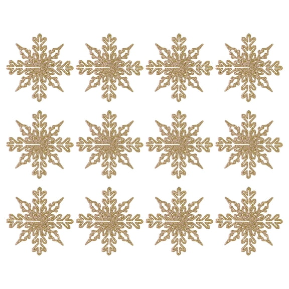 12Pcs Snowflakes Christmas Ornaments, Hanging Gold Glittered Hollow Snowflakes Decorations Christmas Hanging Craft Snowflake Pendant Decorations for Winter Christmas Tree Decorations