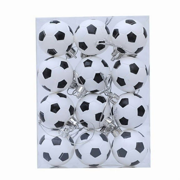 12Pcs Soccer Ball Hanging Ornament Shatterproof Christmas Baubles Decorations for Christmas Tree Wreath Embellishments