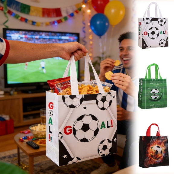 12Pcs Soccer Themed Gift Bags, Stylish Portable Treat Bags for Soccer Party Favor Packaging And Daily Holiday Candy Storage