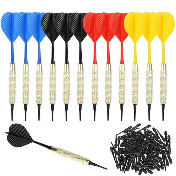 12Pcs Soft Dart, 100 Extra Black 2BA Replacement Tips, Dart with Plastic Soft Tip Points for Dartboard, 4 Color