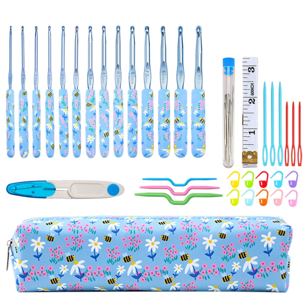 12Pcs Soft Rubber Handle Aluminum Crochet Hook 2.0mm-8.0mm For Beginner Includes Storage Bag And Knitting Accessories