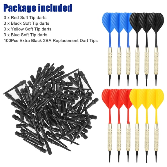 12Pcs Soft Tip Darts, Bar Dart, Plastic Tip Darts Set, Attach Extra 100 Black 2BA Replacement Tips, Soft Tip Darts for Electronic/Plastic Dartboard, 4 Color
