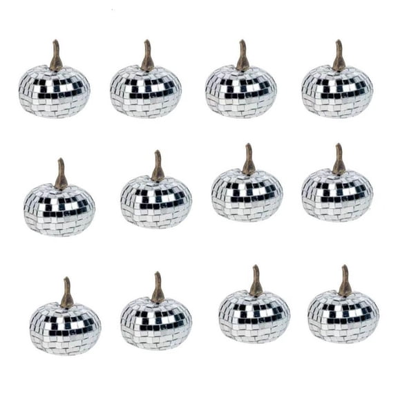 12Pcs Sparkling Silver Faux Pumpkins Collection For Seasonal Table Center Decoration Tabletop Display Accessory