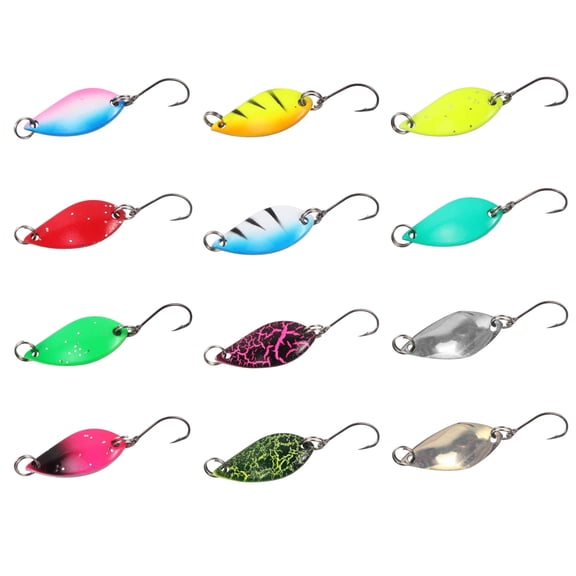 12Pcs Spoon Metal Hard Spinner Baits Fish Lures Spinner Swimbaits Colorful Sequins Lures Baits Single Hook Fishhooks
