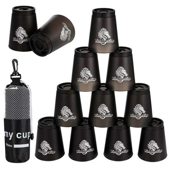 12Pcs Sports Stacking Cups Stacking Cup Set Classic Stacking Games Speed Training Game for Family Party Challenge Competition Travel Gift, Black