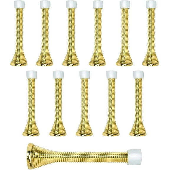 12Pcs Spring Door Stops 3 Flexible Heavy Duty Spring Door Stopper with RustProof Screw Rubber Bumper Tips (Gold)