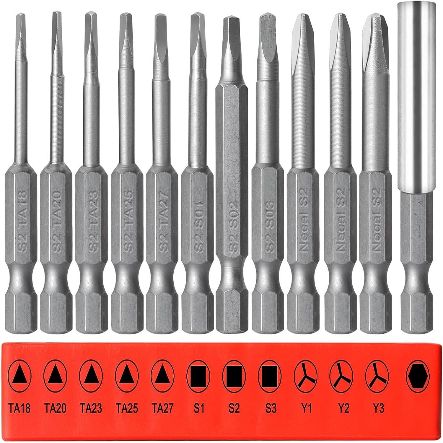 12Pcs Square Head Triangle Bit Set, 1/4inch Magnetic Hex