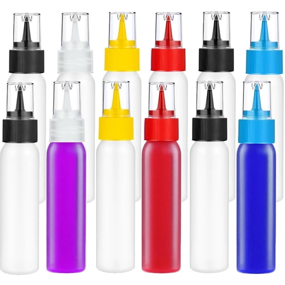 12Pcs Squeeze Bottles for Cake Writing Icing,Translucent Condiment Portioning Bottles,Plastic Sauces Squeeze Bottles,Cookie Decorating Tools Supplies,for Ice Cream Ketchup Pigment 2oz