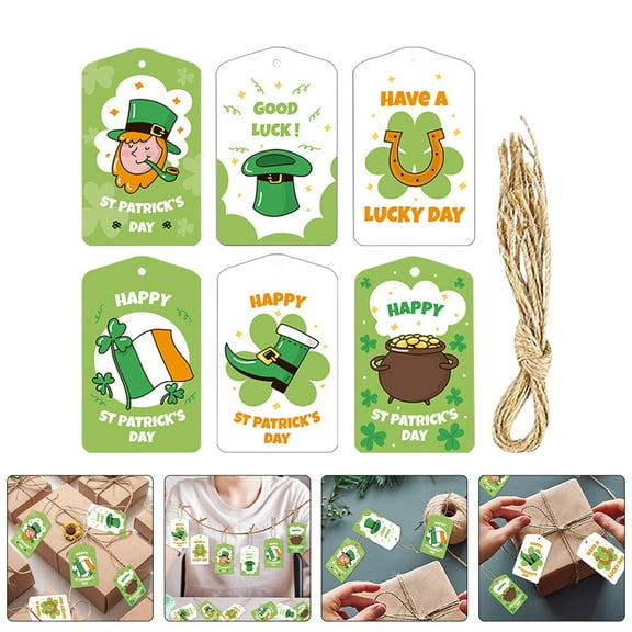 12Pcs St. Patrick's Day Gift Tags Green Shamrock Clover Paper Tags Happy St. Patrick's Day Hanging Labels Irish Gift Label Tags