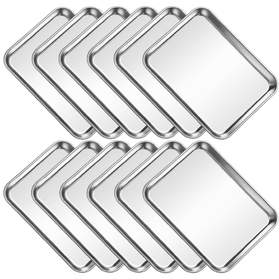 12Pcs Stainless Steel Baking Sheet Pan Set, Cookie Sheet Metal Baking Pan Oven Tray, Cooking Baking Sheet for Toaster Oven, Easy Clean, Dishwasher Safe, 9 x 7 x 1 Inch