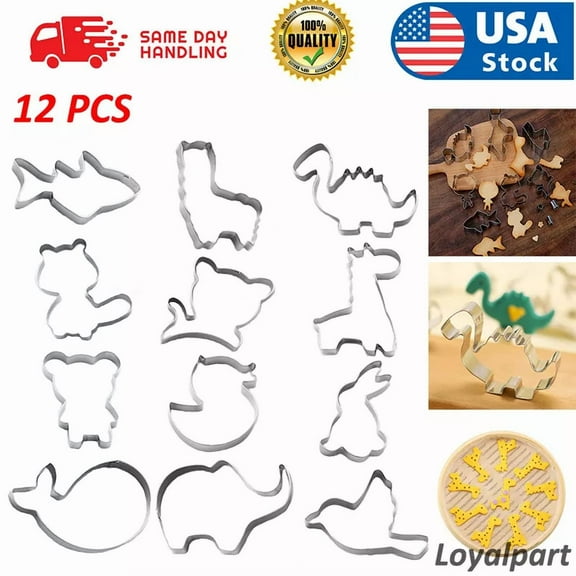 12Pcs Stainless Steel Biscuit Baking Mold Diy 3D Animal Cookie Biscuit Cutters