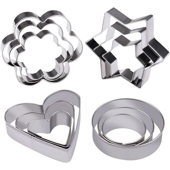 12Pcs Stainless Steel Cookie Cutters Shapes Baking Set, Flower Round Heart Star Shape Biscuit Stainless Steel Metal Molds Cutters for Kitchen Baking Halloween Christmas Small Cookie Cutters