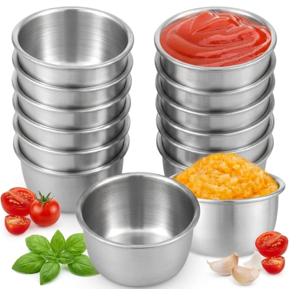 12Pcs 1.5oz Stainless Steel Dipping Sauce Cups, Reusable Metal Ramekins for Condiments & Portion Control, Stackable Mini Bowls for Meal Prep & Ketchup