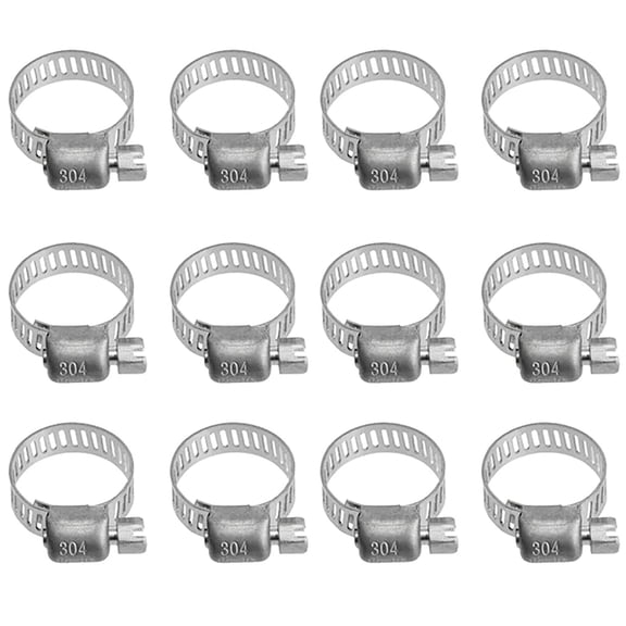 12Pcs Stainless Steel Hose Clamps Worm Gear Adjustable Hose Clamp Kit Mini Worm Drive Pipe Clamp Fastener for Plumbing Automotive Fuel Line Repair,Silver