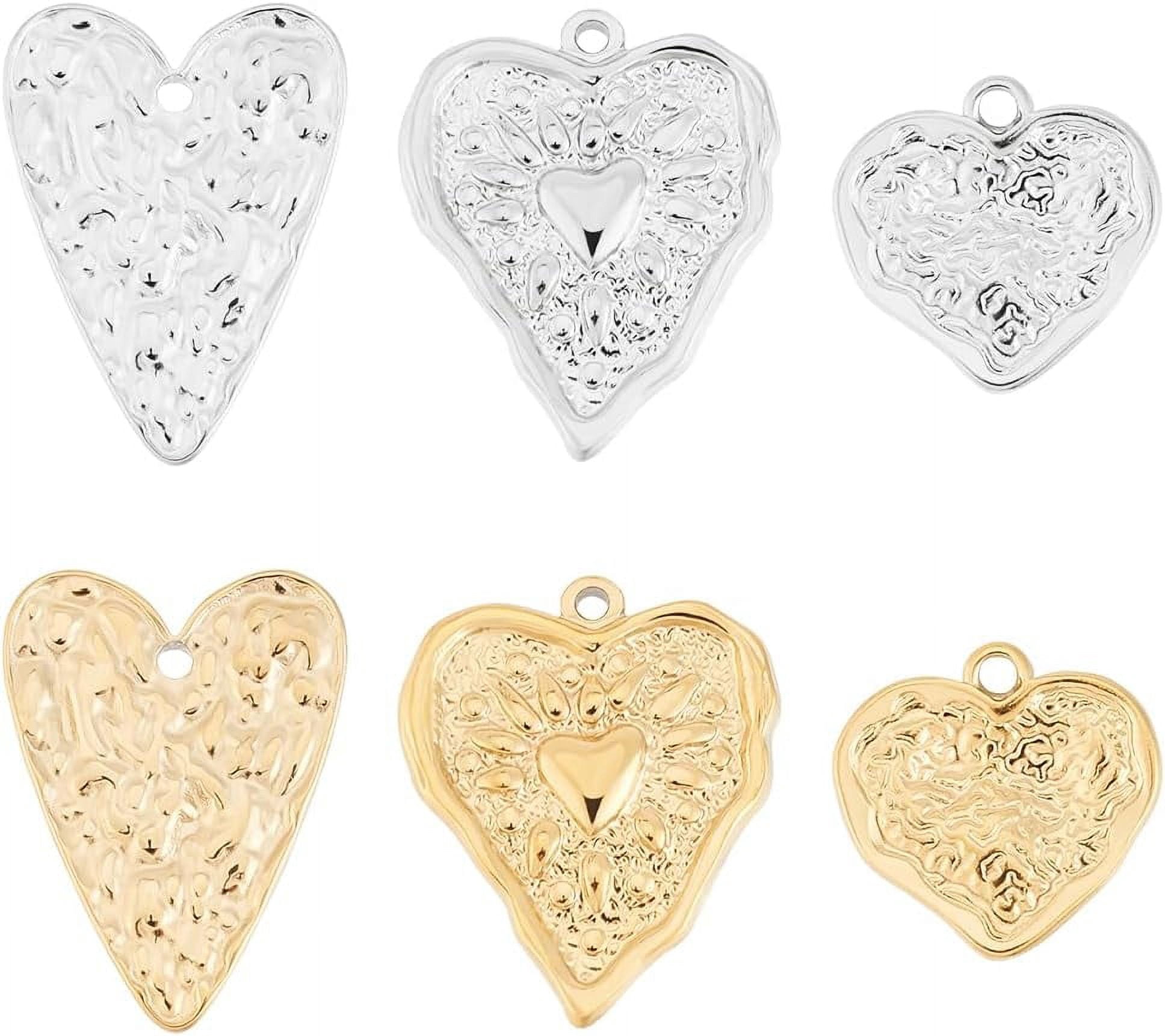 12Pcs Stainless Steel Pendants 6 Styles Valentine's Day Heart Charms ...
