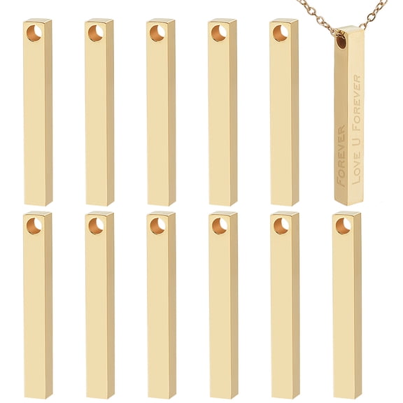 12Pcs Stainless Steel Pendants Rectangle Charm Golden 39.5x4.5x4.5mm Hole: 3mm